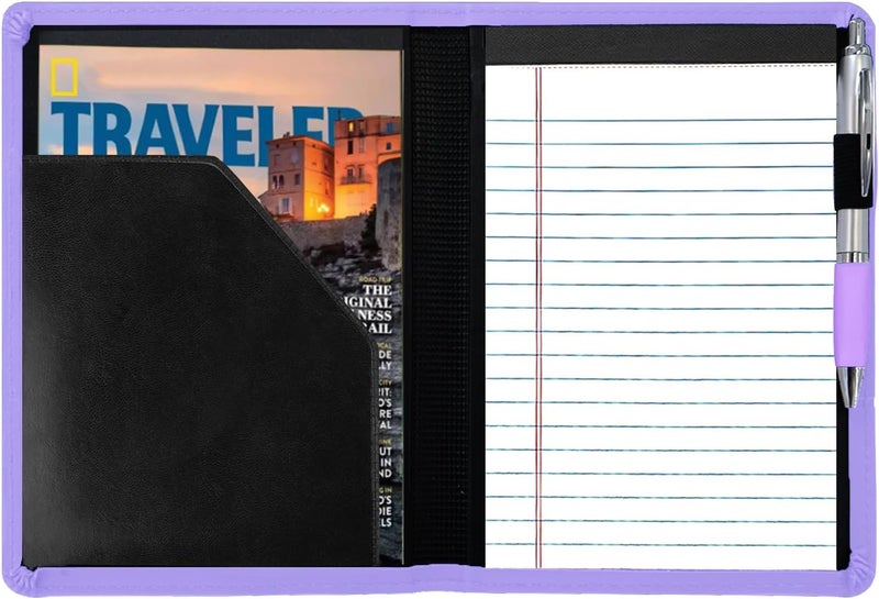 Konper Classic Padfolio/Junior Portfolio Folder Case, Business A5 Leather Organizer Binder for Men Women, A5 Writing Pad Included, Purple. - Image 2